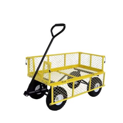 Folding wagon sides heavy duty 4 wheels steel utility outdoor trolley tool cart