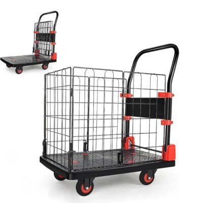 Foldable push cart Dolly Swivel Wheels for Warehouse Folding Hand Truck Cage Trolley
