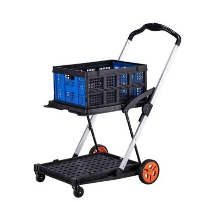 Double-Decker Foldable Mobile Cart Four-Wheel for Warehouse Moving Cart